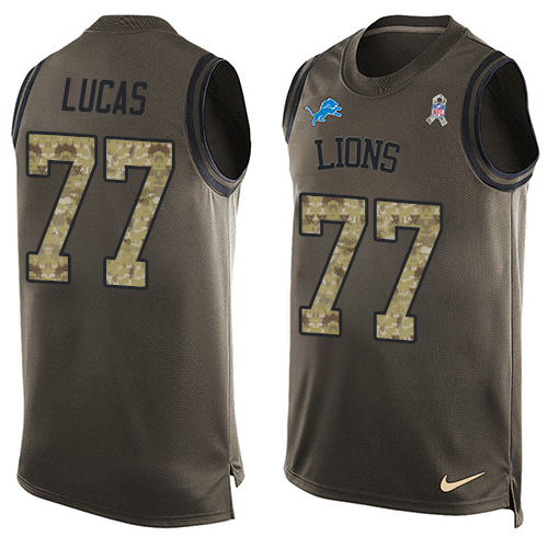 Men's Limited Cornelius Lucas Nike Jersey Green - #77 Salute to Service Tank Top NFL Detroit Lions